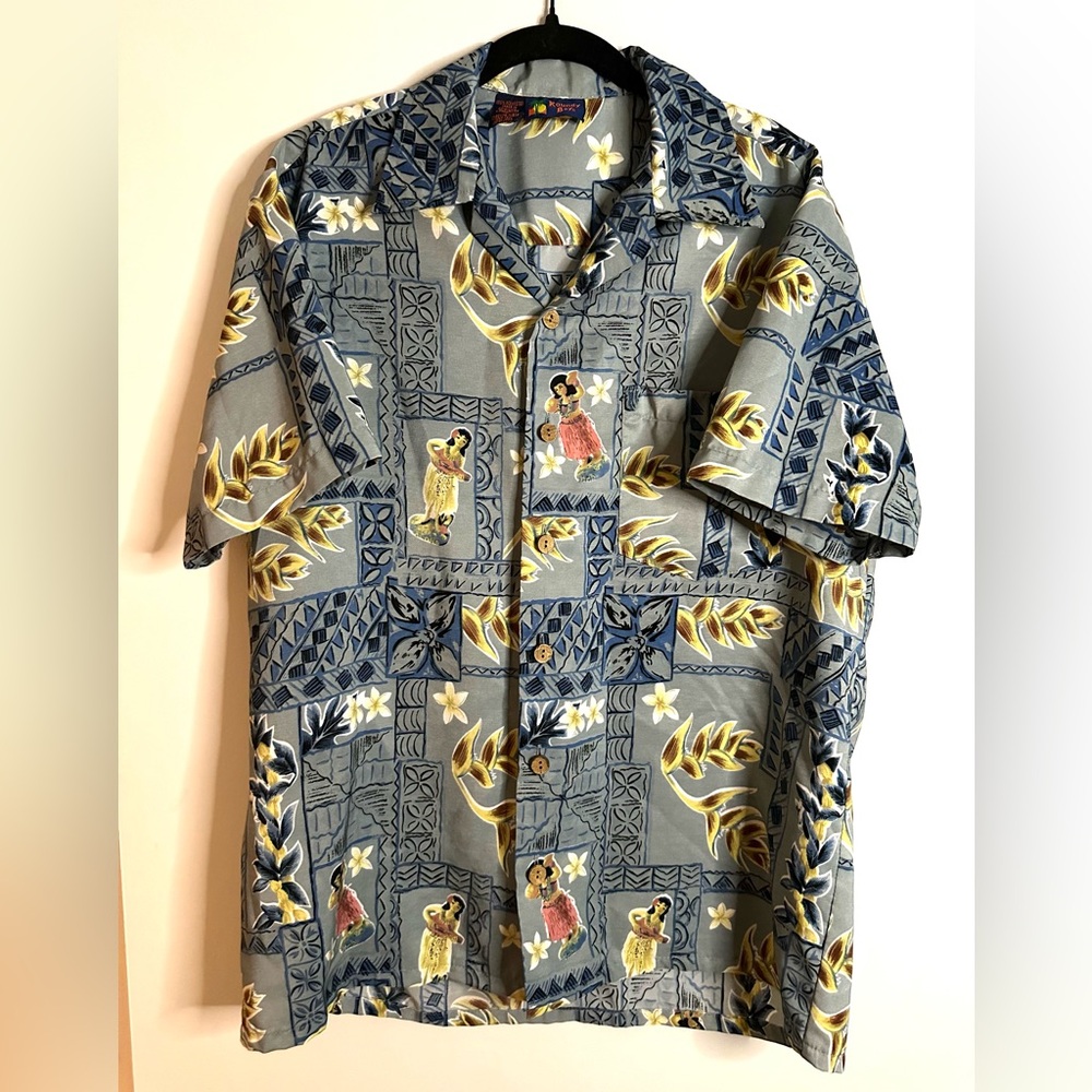 Roundy Bay Vintage Hawaiian Shirt Hula Dancer Floral (M)